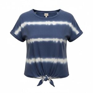 Como Vintage Blue Tie Dye Stripe Front Tie Short Sleeve Top XL On-Trend Boho